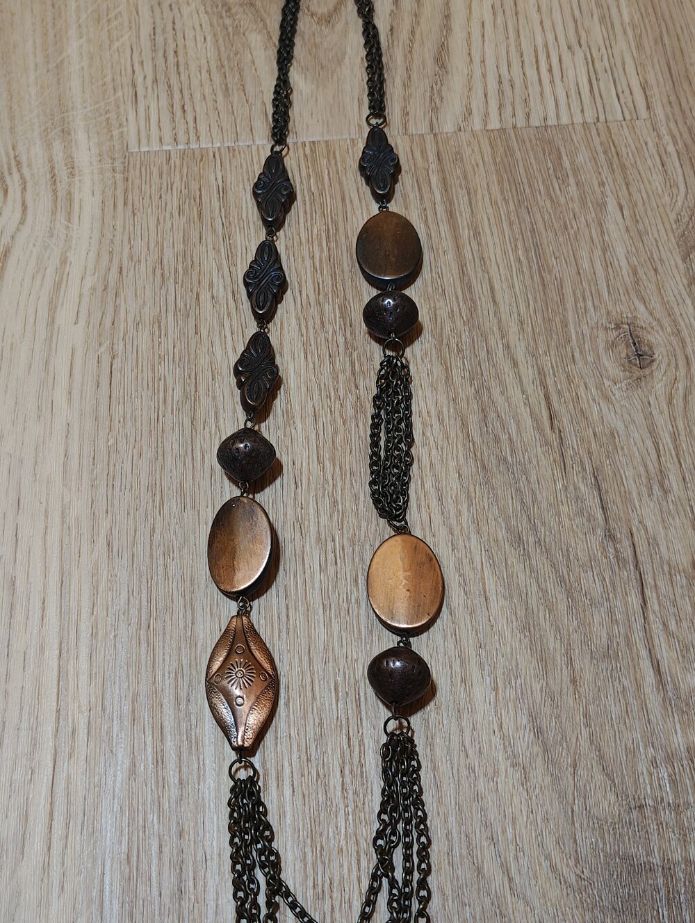 Bohemian Copper-Tone Long Pendant Necklace - Brown